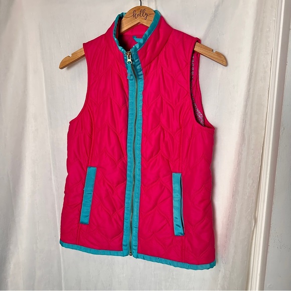 Vineyard Vines Pink Blue Quilted Down Puffer Vest Zip Up Cozy Outerwear | Sz XS - Picture 12 of 17